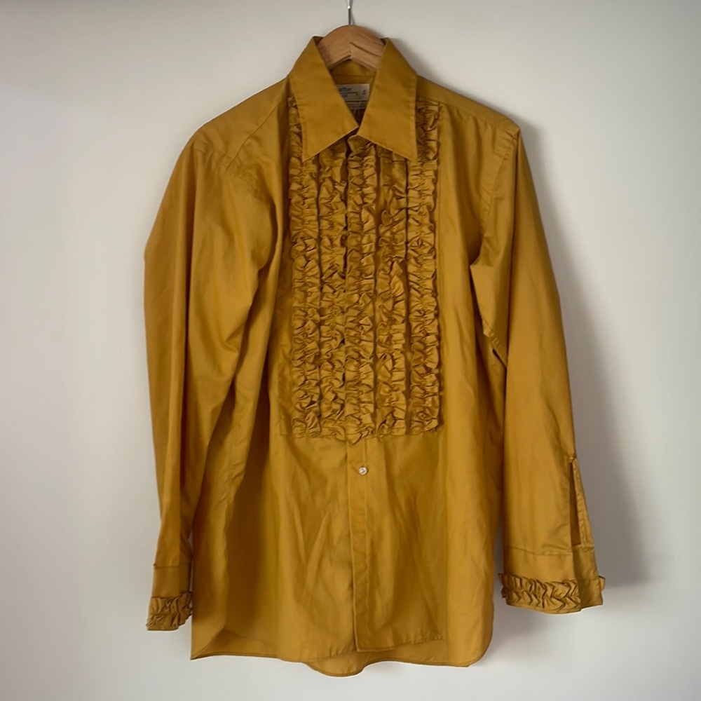 Vintage 80s 1980s disco gold button up down casual dress shirt